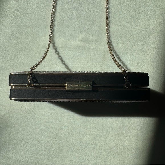 BCBGMAXAZRIA Elegant Rhinestone Sonia Black Crystal Mesh Satin Frame Clutch